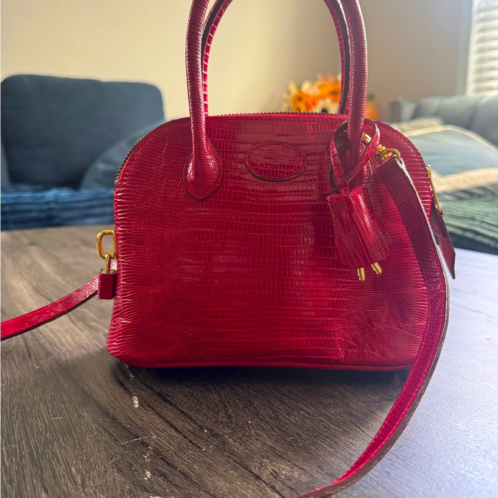 Red Lizard Skin Bag 8x6x3 inches